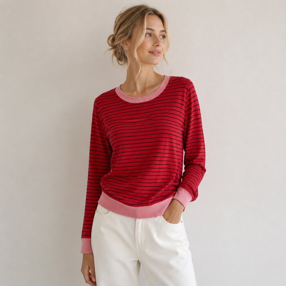 Sundry Red Stripe Banded Long Sleeve Top 1 Small